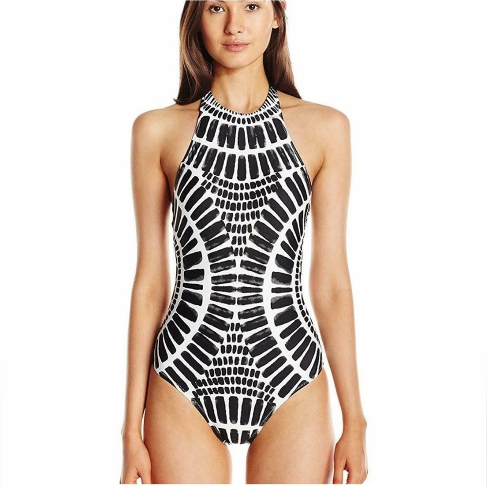 TRINA TURK "Algiers" high neck halter one piece Swimsuit 12 animal zebra print - Picture 5 of 15